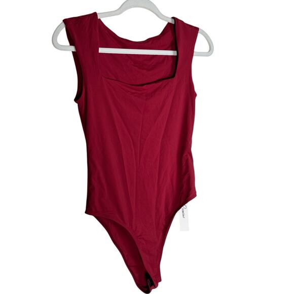 NWT Women's Maroon Sleeveless Tank Square Neck Body Suit High Hip Snap Small - Picture 1 of 10